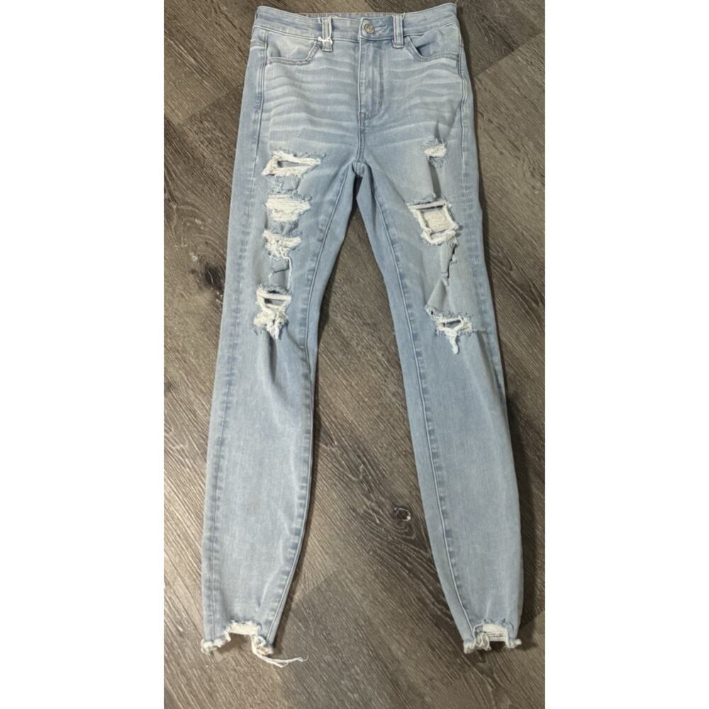 American Eagle Outfitters Next Level Stretch Hi-Rise Jeggings Size 0 Distressed